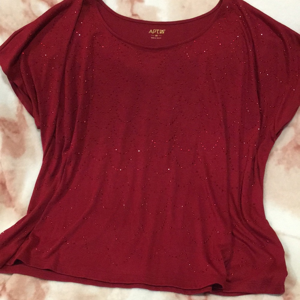 Apt 9 Garnet Red Holiday Tee with ruby metal grommet accents NWT Plus size 2X